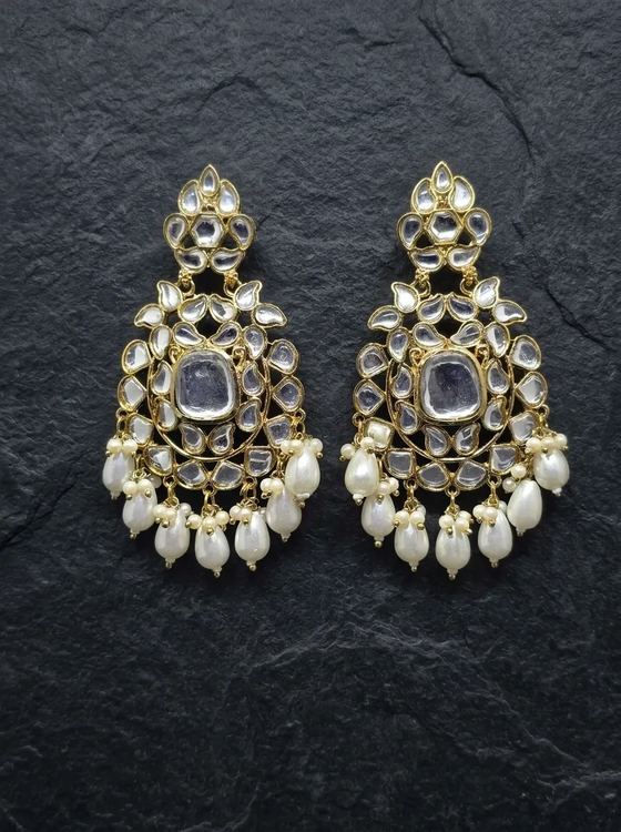 Polki-Style Kundan Teardrop Chandbali Earrings - Earring from Saubhagya Jewellery